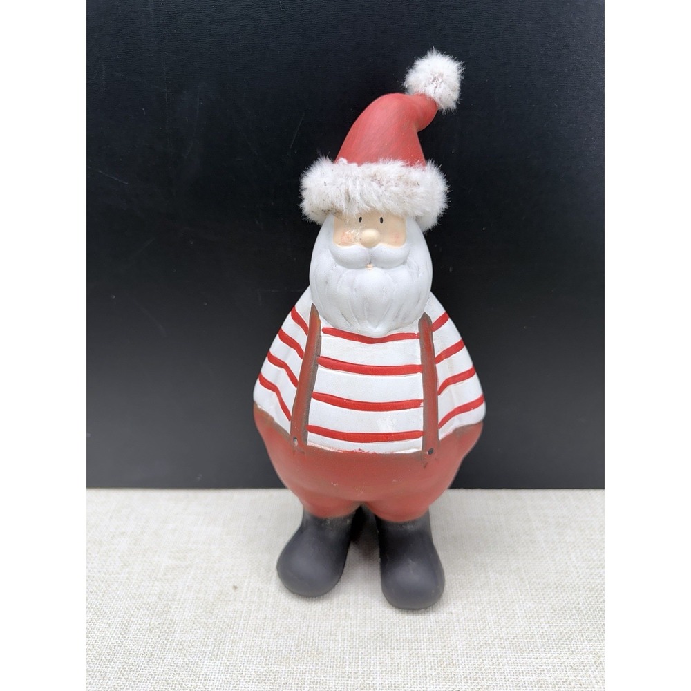 Vintage Rustic Santa Claus Figurine Christmas Decor Red Striped Farmhouse